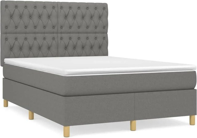 vidaXL Boxspringbett Hybrid mit Matratze Dunkelgrau B/T/H: 140 x 200 x 118 cm - Bild 1