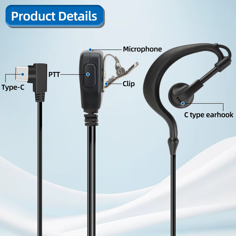 ABBREE POC Network Walkie Talkie Headset mit 360 Grad drehbarem Ohrstöpsel und integriertem PTT-Mikrofon, USB-C Funkkopfhörer In-Ear, Schwarz - Bild 4