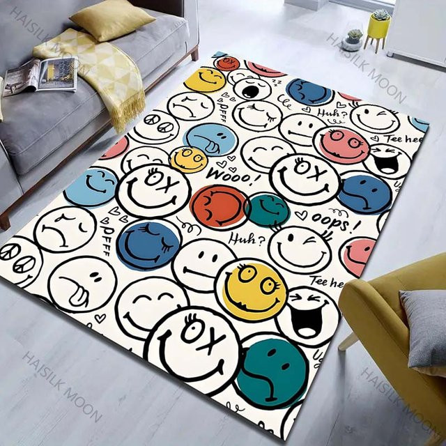 UQIDEHOME Kreativer Teppich mit Smiley-Gesichtsmuster in Multicolour, rutschfest und waschbar, B/T: 100 x 150 cm - Bild 1