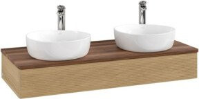 V&B Waschtischunterschrank Antao mit Frontstruktur, Wandhängend, Eiche Honig - Bild 1