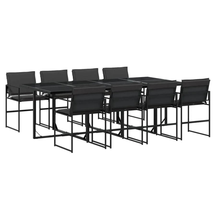 vidaXL 9-tlg. Garten-Essgruppe mit Textilene-Sitzflächen und Kissen in Schwarz mit Glastisch - Bild 2