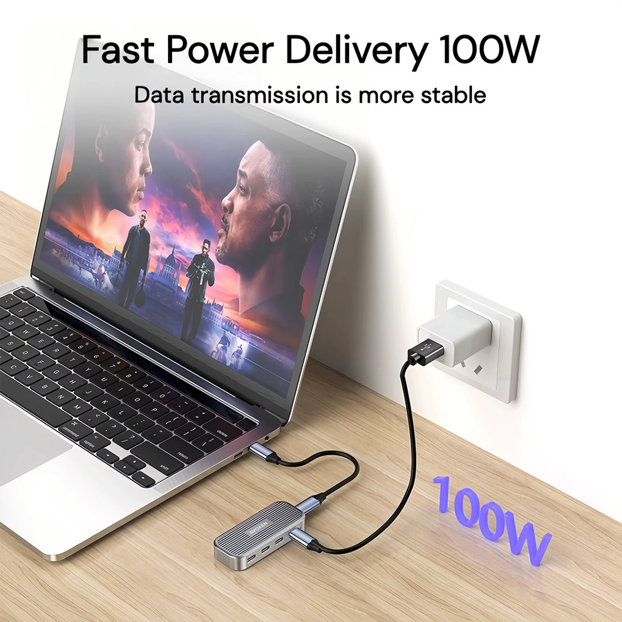 AVOXEN USB-C Hub in Silber mit 4K 60Hz Videoübertragung, PD 100W Power Delivery und 10Gbps Datenübertragung, Aluminium USB 3.2 Gen 2 Dockingstation und Typ-C Adapter - Bild 4