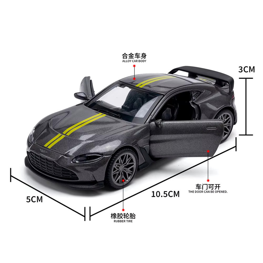 V12 Vantage Sportwagen-Modell, 1:43, Metall, Grau, Spielzeugfahrzeug - Bild 3