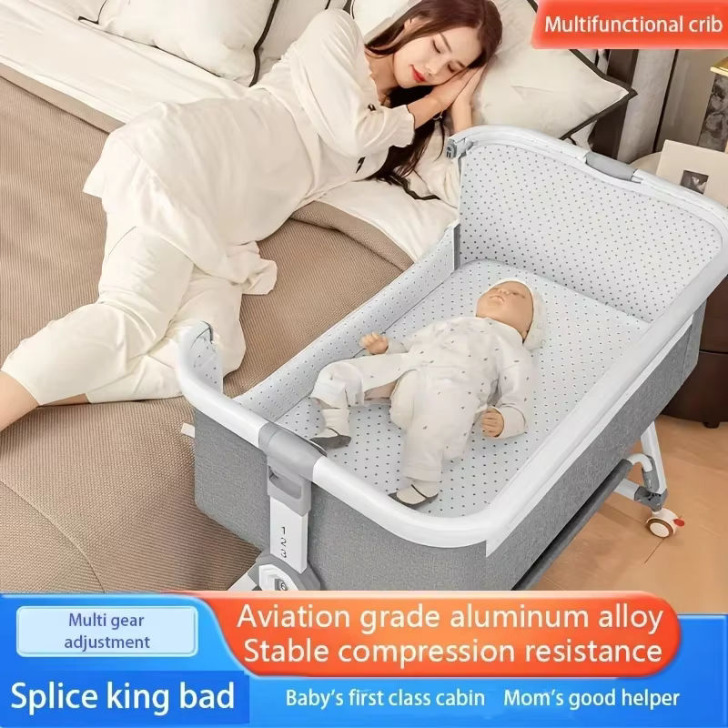 LIUSHADUOLA Babybett in Grau, faltbares und höhenverstellbares Wiegenbett mit Schaukelfunktion und Rollen - Bild 3
