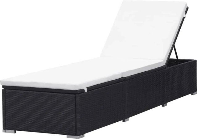 vidaXL Sonnenliege aus Poly Rattan mit wetterfester Auflage in Schwarz und Cremeweiß, B/T/H: 195 x 60 x 31 cm - Bild 1