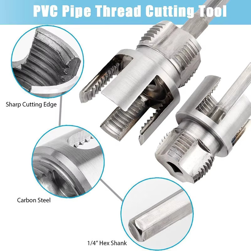 TQLQ 3-teiliges Rohrgewindeschneidwerkzeug-Set aus Kunststoff für PVC, PPR und MPP in Silber, passend für 1/2", 3/4" und 1" Innen- und Außengewinde - Bild 3