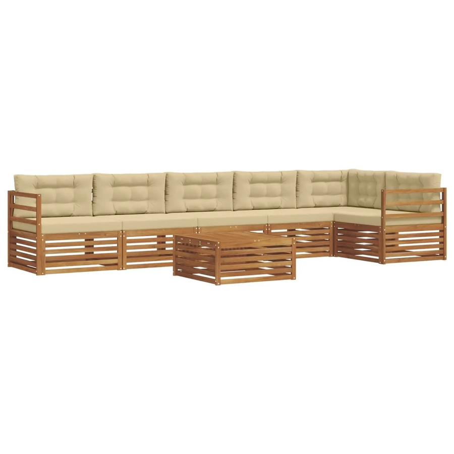 vidaXL Outdoor-Sofagarnitur 7-teilig aus massivem Akazienholz mit Kissen in Natur und Beige - Bild 2