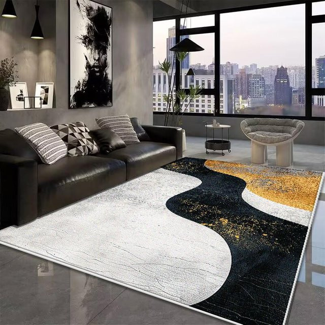Moderner abstrakter Teppich Karpetti in Rot und Schwarz, rutschfest und waschbar, B/T: 90 x 60 cm - Bild 1