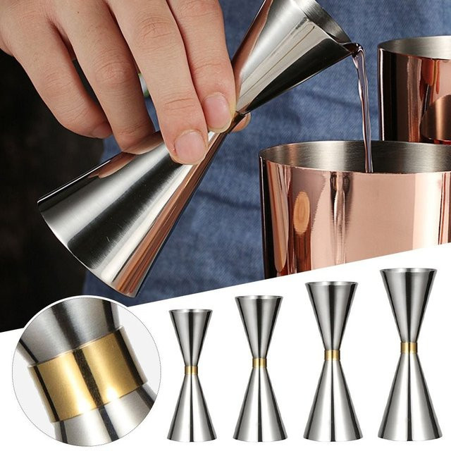 Japanischer Cocktail Jigger aus Edelstahl in Silber als Doppel-Messbecher für Spirituosen und Drinks - Bild 1
