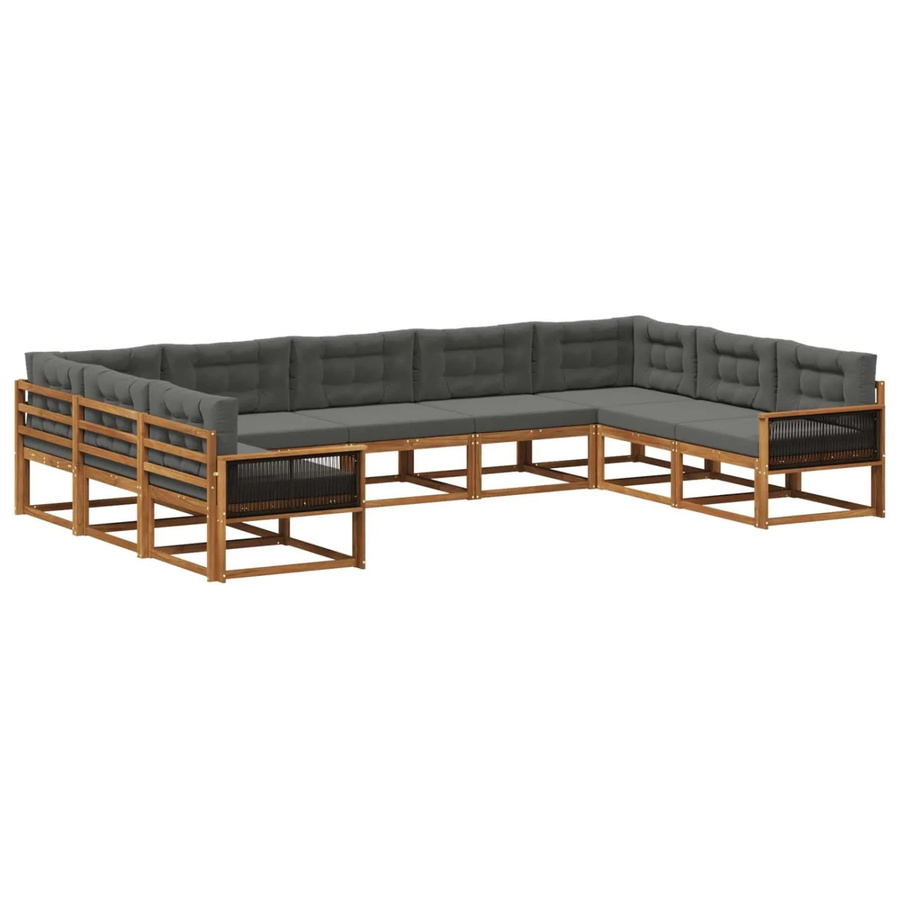 vidaXL Outdoor-Sofagarnitur in U-Form aus Akazienholz mit Kissen, Anthrazit und Natur - Bild 2