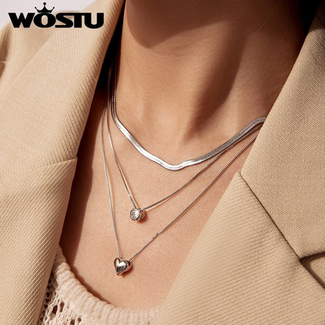 WOSTU Halskette, Weißgoldplattiertes Kupfer, Weiß, Unisex - Bild 1