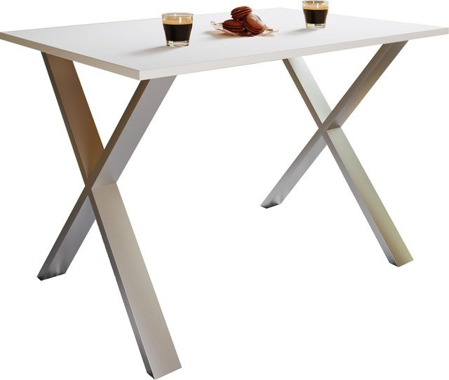VCM Esstisch Xona mit X-Fußgestell in Weiß und Silber, B/T/H: 140 x 80 x 76 cm - Bild 1