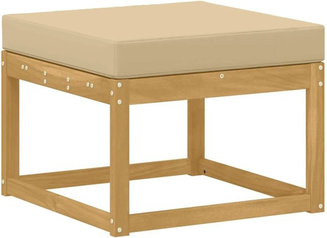 vidaXL Outdoor Hocker aus Massivholz Akazie in Weiß mit Polsterkissen - Bild 1