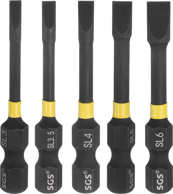 UXCELL Schlitz-Schlagschrauber Bits Set SL3-SL6 mit 1/4 Zoll Hex Schaft, magnetische Flachkopf Schraubendreher Bits in Schwarz - Bild 1