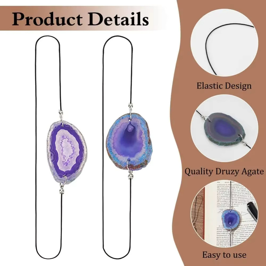 4 Stück handgefertigte Achat-Lesezeichen mit elastischem Band aus gefärbten Druzy-Achat-Scheiben in Multicolour - Bild 3