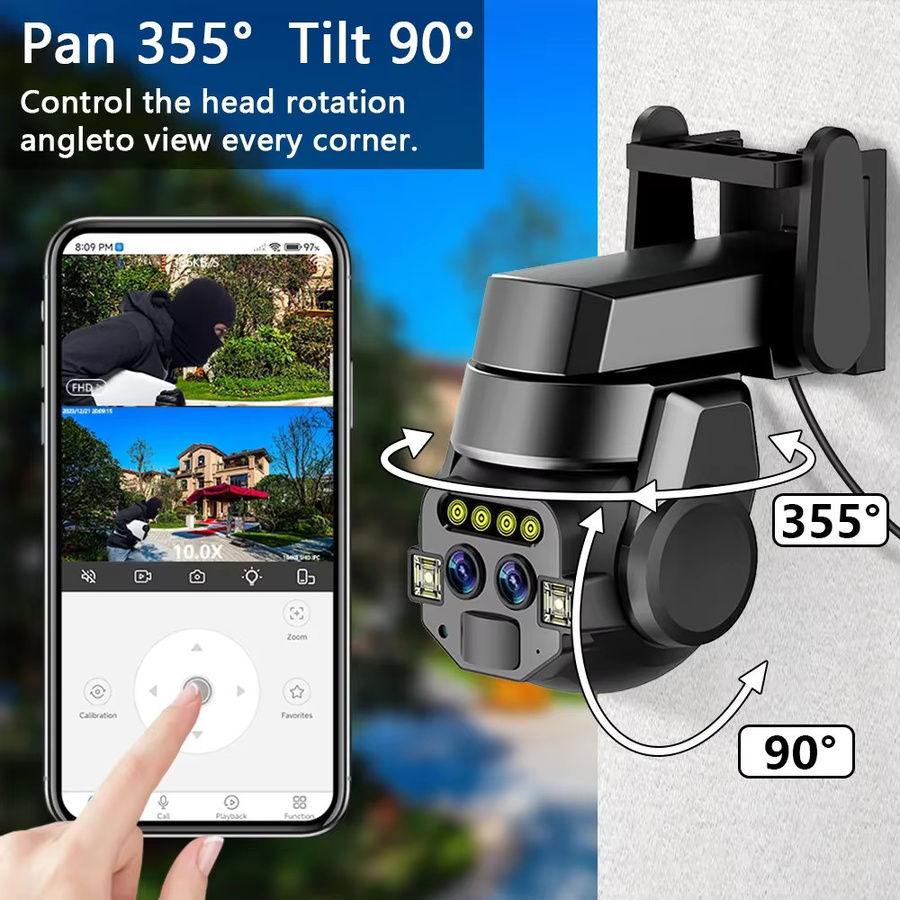 Devoccvo 4K 8MP Drahtlose PTZ IP-Überwachungskamera mit Dual-Objektiv, 10-fachem Zoom und automatischer Verfolgung, WLAN-Videoüberwachung für den Außenbereich mit 2-Wege-Audio, Schwarz - Bild 6