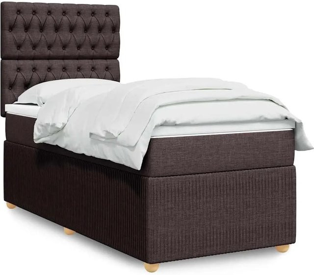 vidaXL Boxspringbett mit Matratze Dunkelbraun aus Stoff mit USB-Ladeport und Unterbettbeleuchtung B/T/H: 80 x 200 x 140,5 cm - Bild 1