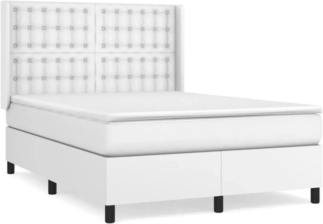 vidaXL Boxspringbett mit Matratze in Weiß, Hybridbett mit Taschenfederkern aus Kunstleder und Stoff, B/T: 140 x 190 cm - Bild 1