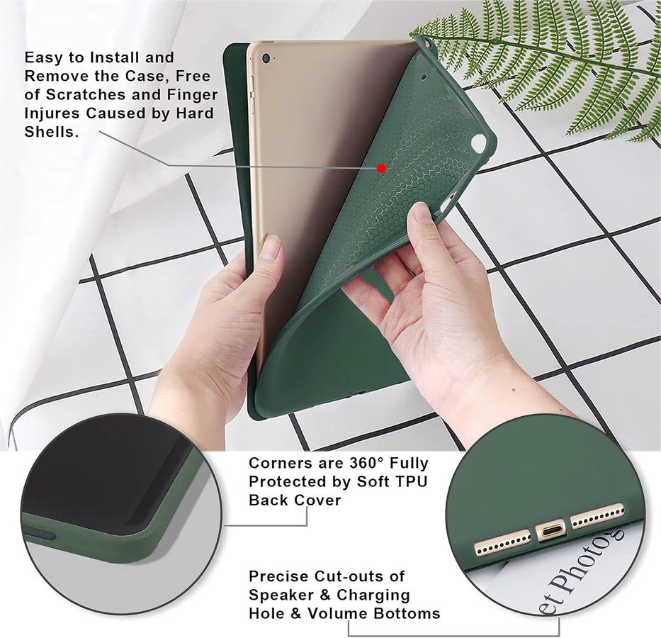 Faltbare Tablet-Hülle aus PU-Leder für Apple iPad Air, Pro, Mini und verschiedene Modelle in Grün - Bild 3