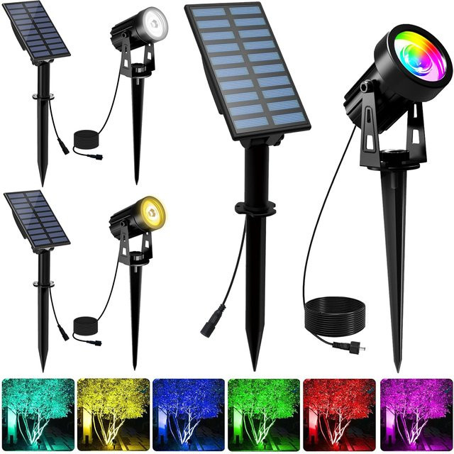 T-SUNRISE Solar LED Flutlicht IP65 wasserdicht mit RGB und Farbtemperaturen 3000K/6000K in Schwarz für Garten und Outdoor-Dekoration - Bild 1