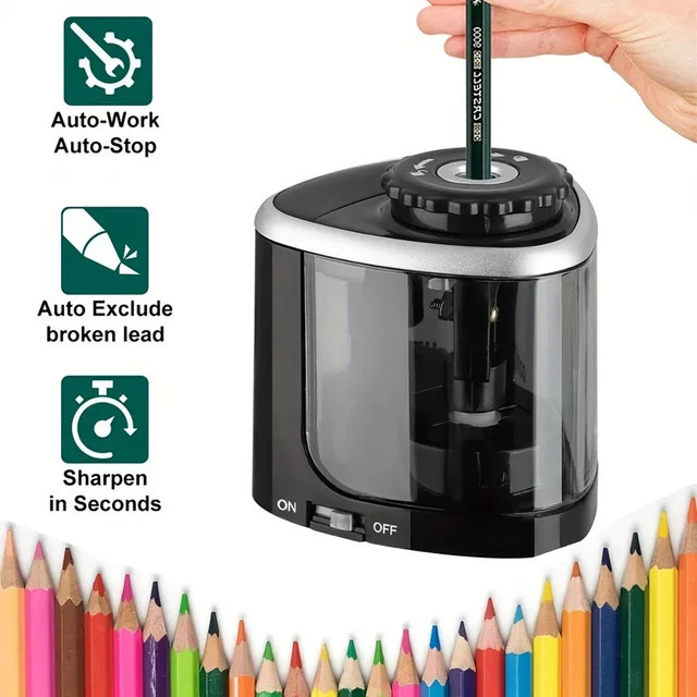 Elektrischer Desktop-Bleistiftspitzer in Schwarz für Schüler und Büro, passend für Bleistifte von 6–8 mm - Bild 1