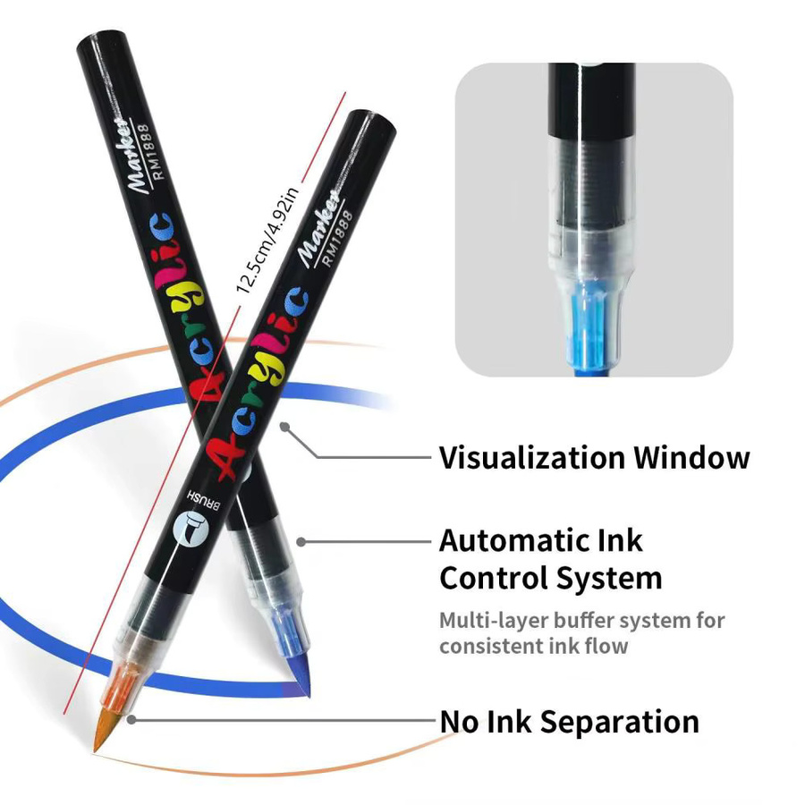 Acrylfarbmarker Set mit 60 Farben und Pinselspitze für DIY-Handwerk auf Stein, Holz, Glas und Keramik, Mehrfarbig - Bild 2