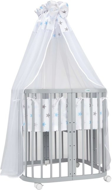 Waldin 7in1 Babybett und Kinderbett aus Buchenholz mit Matratze, lackiertes mitwachsendes Kinderbett - Bild 1