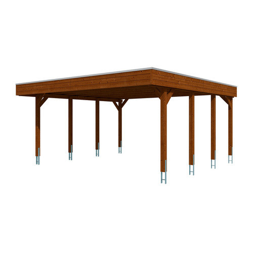 SKANHOLZ Carport Friesland aus Fichte mit EPDM-Flachdach in Nussbaum Braun, B: 546 cm, T: 555 cm - Bild 2
