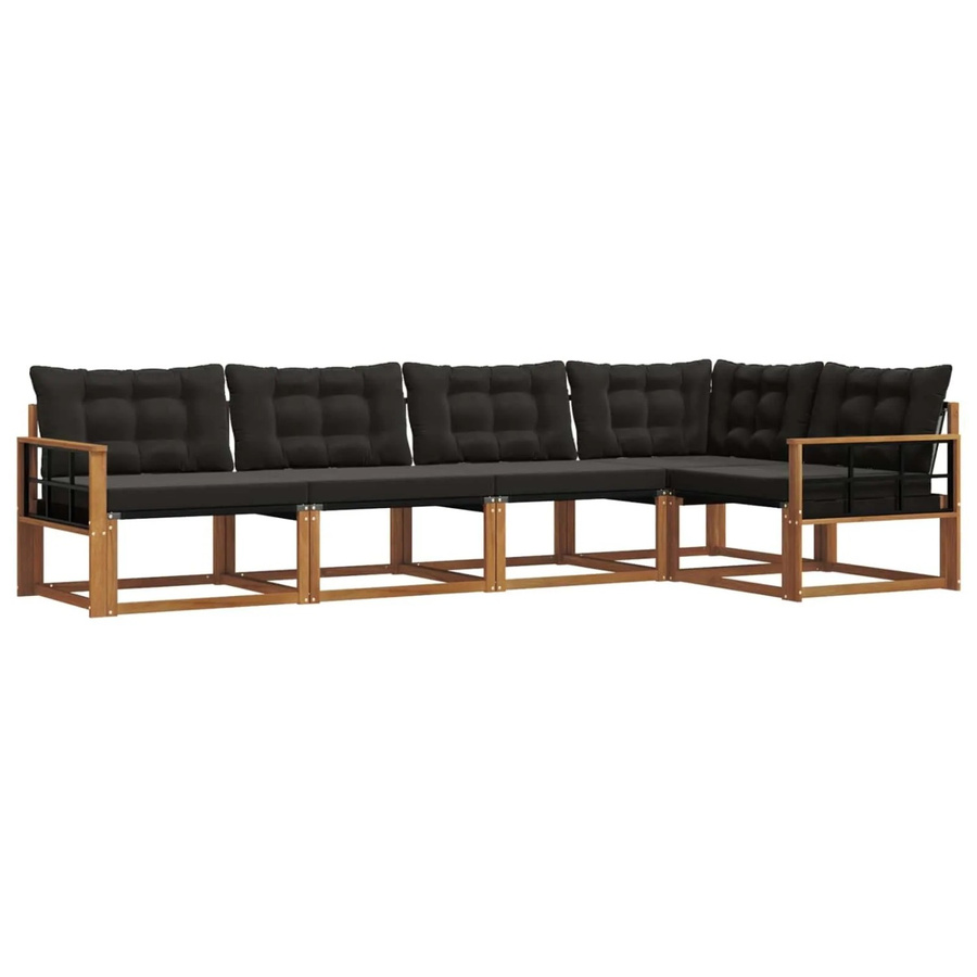 vidaXL Outdoor-Sofagarnitur 5-teilig aus Akazienholz und Textilene in Schwarz und Natur mit UV-beständigen Kissen - Bild 2