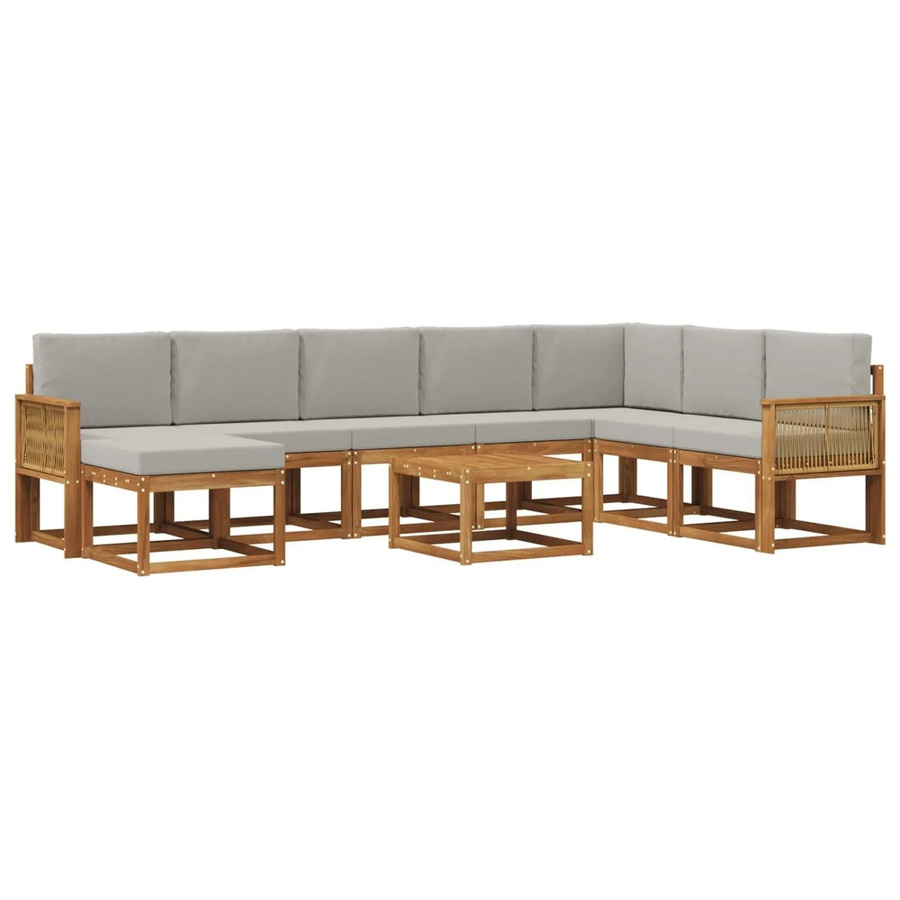 vidaXL Outdoor-Sofagarnitur aus Akazienholz in L-Form mit 9 Kissen, Farbe: Natur und Grau - Bild 2