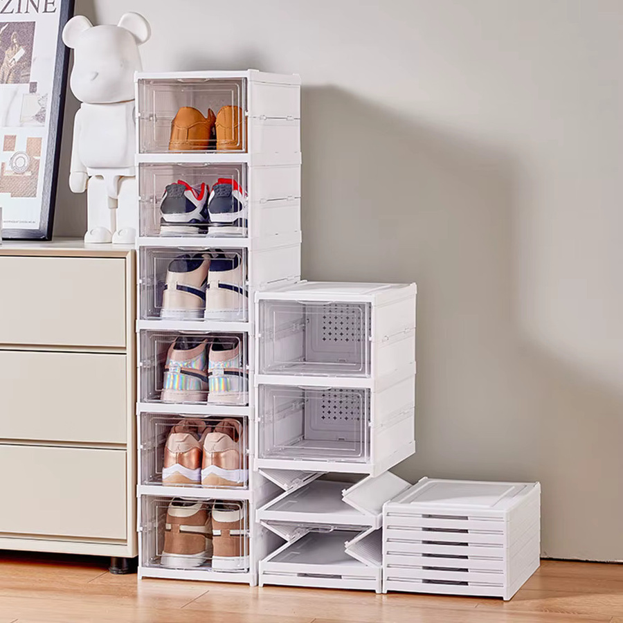 HGTUGO Faltbarer Schuhschrank mit 6 Ebenen, stapelbarer Schuh-Organizer mit transparenten Acryltüren in Weiß, staubdichter und atmungsaktiver Schuhaufbewahrung für den Eingangsbereich - Bild 3