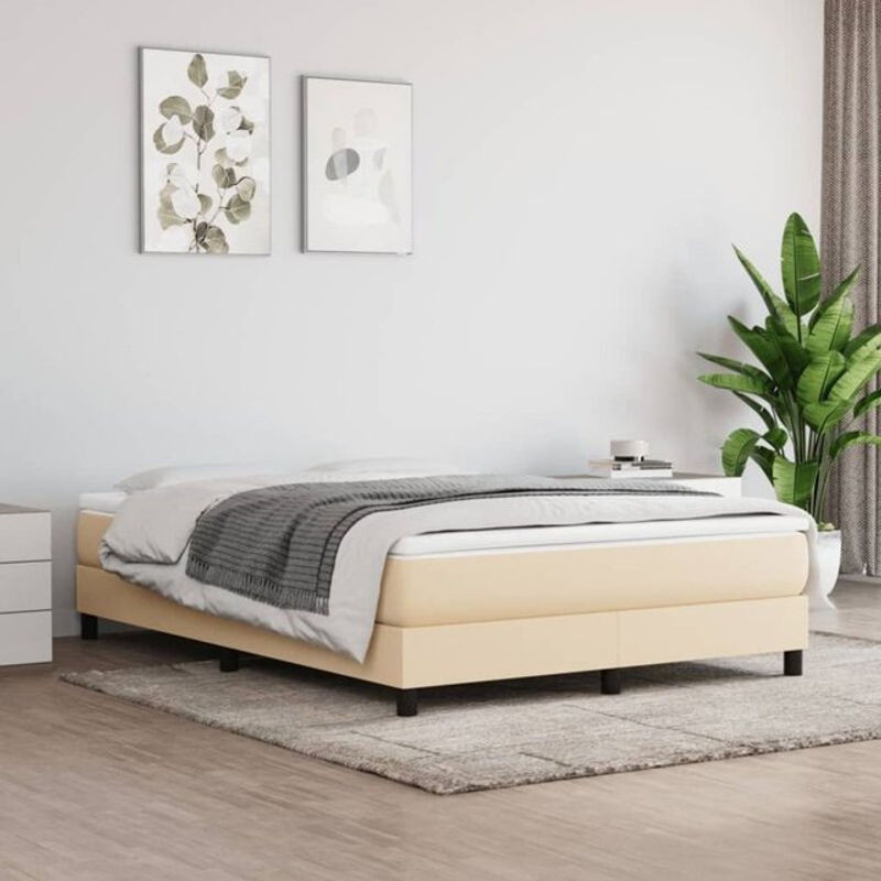 vidaxl Boxspringbett mit Matratze in Beige und Weiß aus Stoff, B/T/H: 160 x 200 cm - Bild 1