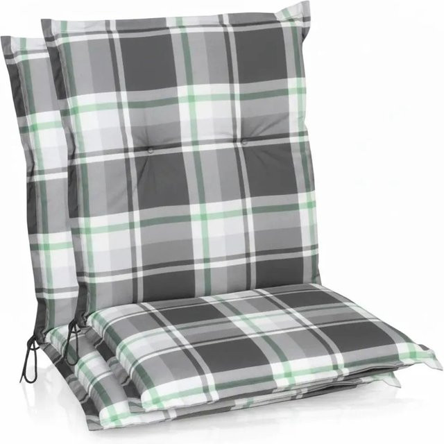 Beautissu 2er Set Sunny MK Niedriglehner Auflagen in Mintgrün Kariert B: 100 cm, T: 50 cm - Bild 1