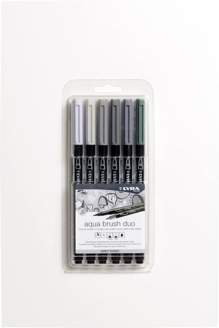 LYRA Aqua Brush Duo Doppelfasermaler mit Nylonfasern, Grau, 6 Stück - Bild 1