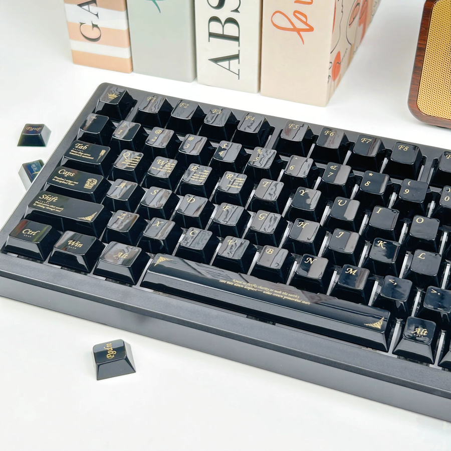 MAIMOOO Keramikstruktur-Tastenkappen im Kirschprofil aus PC in Schwarz-Gold für mechanische Tastaturen mit MX-Schaltern - Bild 3