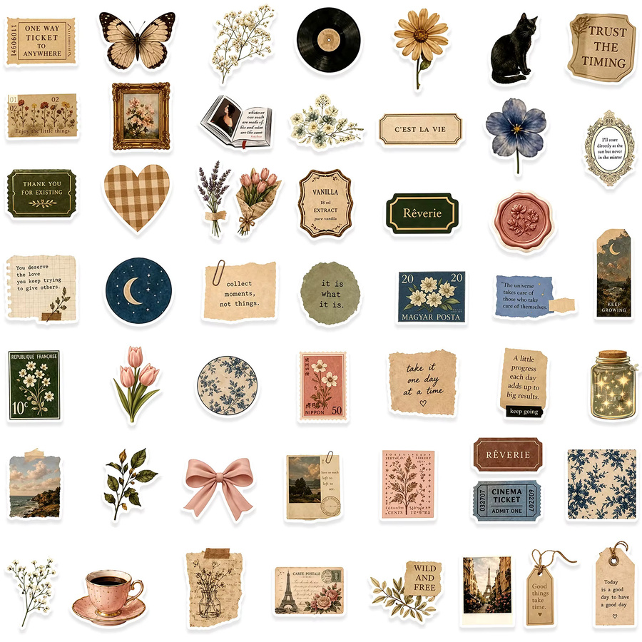 50 Stück Vintage-Aufkleber mit Blumen-Motiven in Multicolour für DIY-Dekorationen wie Laptop, Telefon oder Tagebuch - Bild 3