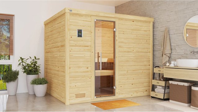 WEKA Massivholzsauna Bergen 4 aus Fichtenholz in Braun, B/T/H: 245,5 x 195 x 205 cm - Bild 1