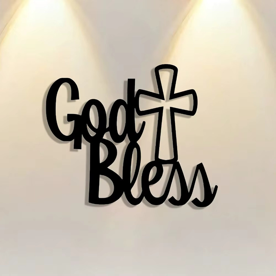 CIFBUY Metall-Wandschild God Bless in Schwarz als religiöse Dekoration aus Eisenkunst - Bild 3
