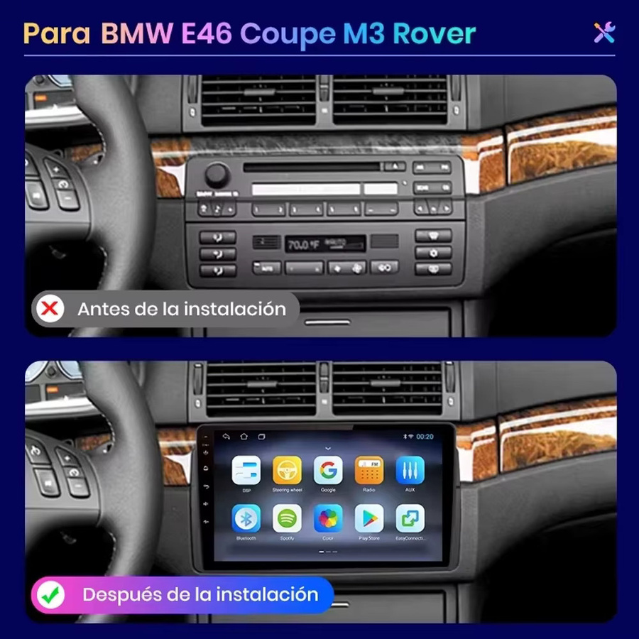 FengShiDa Android 16 Autoradio für BMW E46 M3 1998-2006 mit Carplay, 2Din Multimedia Videoplayer, 4G, WiFi und GPS Navigation, Schwarz - Bild 2