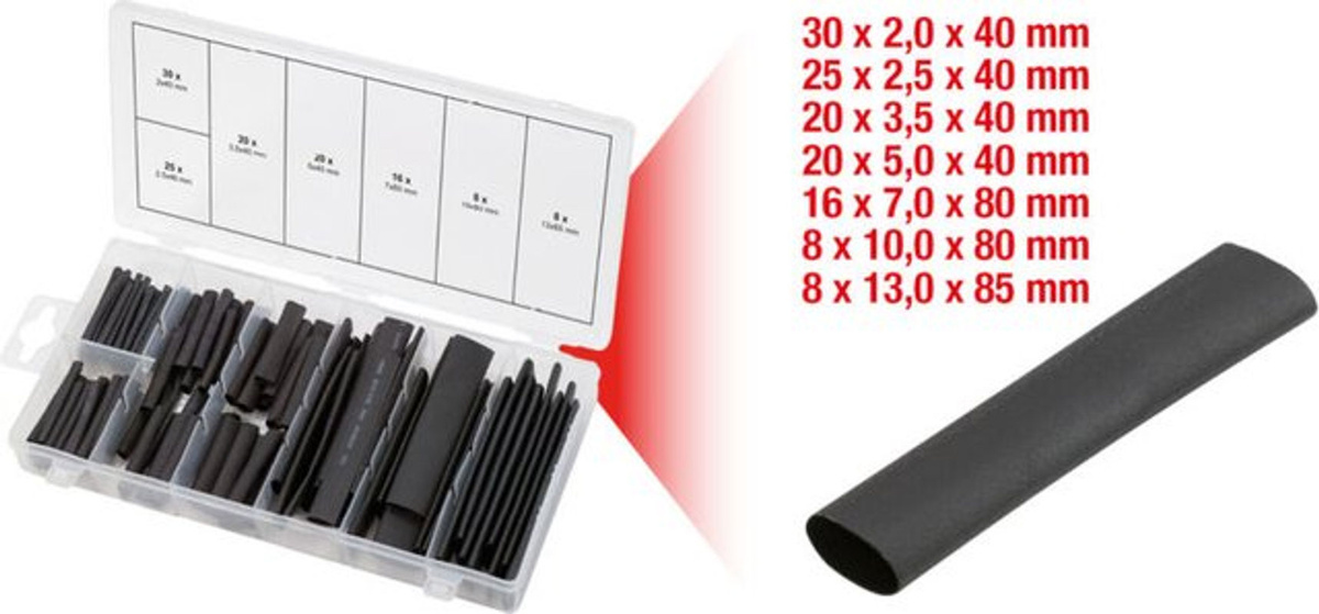 KS Tools 970.0230 Schrumpfschlauchsortiment Schwarz, 127 Teile, Schrumpfrate 2:1 - Bild 2