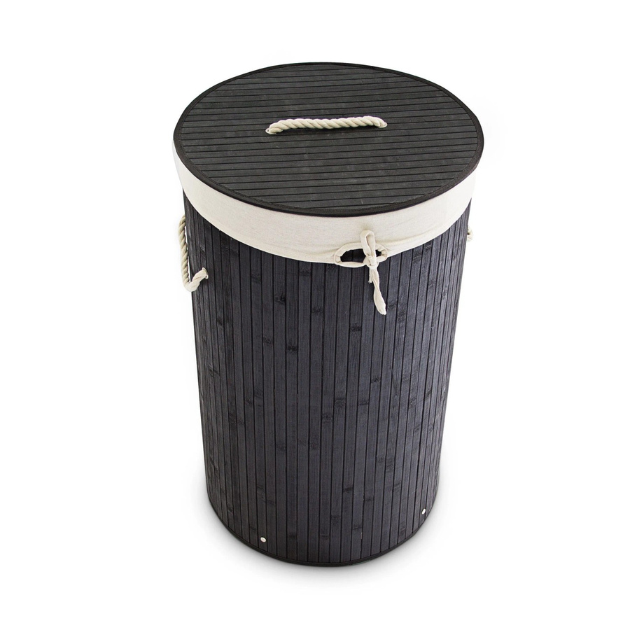 Relaxdays Wäschekorb aus Bambus mit Deckel, rund und faltbar, Schwarz, Durchmesser: 65 cm, Höhe: 41 cm - Bild 2