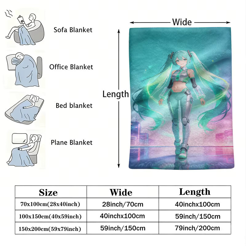 Hatsune Miku Anime Flanell-Überwurfdecke in Multicolour für Sofa und Schlafzimmer - Bild 2