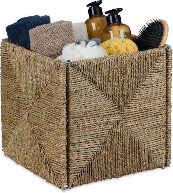 Relaxdays Aufbewahrungskorb aus Seegras in Natur mit formstabiler Metallrahmen, B/T/H: 30 x 30 x 30 cm - Bild 1