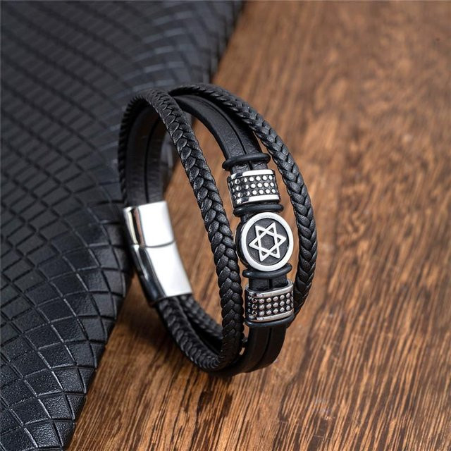 YULIN Armband, Edelstahl, Leder, Schwarz, Herren, 23cm - Bild 1