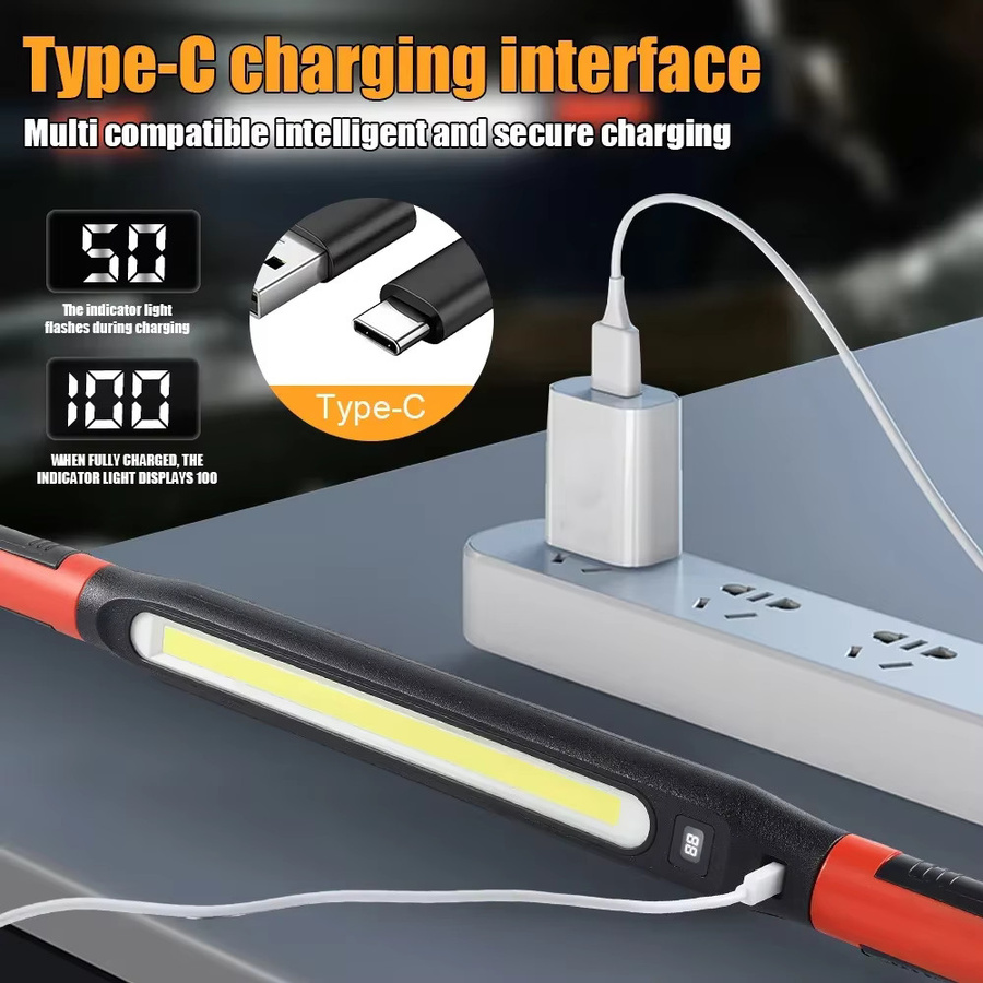 JIASHUAIXIN Wiederaufladbare LED-Arbeitsleuchte mit COB-Technik, Magnetische Arbeitslampe mit Haken und Magnetfuß in Schwarz - Bild 5