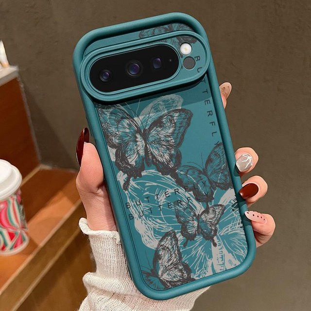 Stoßfeste Silikon-Handyhülle mit Retro-Schmetterlings-Design für Google Pixel 10, 9 Pro XL, 9, 8, 7 Pro in Blau - Bild 1