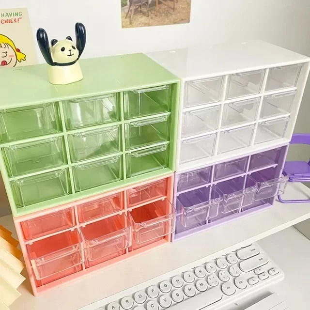 Transparenter 9-Fächer Schubladenorganizer aus Kunststoff zur Wandmontage als unterteilte Aufbewahrungsbox für deinen Schreibtisch - Bild 1