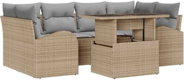 vidaXL Garten-Sofa-Set aus Poly-Rattan in Beige mit 7 Teilen, inklusive Kissen und integriertem Stauraum - Bild 1