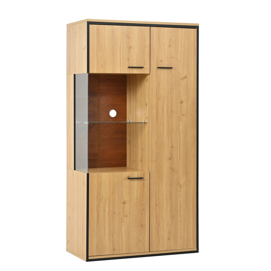 okwish Vitrine mit LED-Beleuchtung und Glastüren in Natur, Mehrzweckregal mit internen Regalböden, B/T/H: 77,5 x 40 x 150 cm - Bild 2