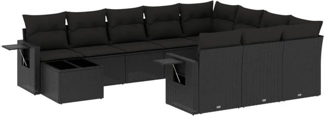 vidaXL 11-tlg. Garten-Sofagarnitur aus Poly-Rattan mit Kissen in Schwarz - Bild 1
